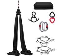 Set di yoga aereo professionale (seta di 8 metri + sistema di sospensione) - respirante, adatto per allenamenti a casa/meditazione, con una capacità di carico di 150 chilogrammi. (Schwarz)