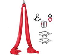 Set di yoga aereo professionale (seta di 8 metri + sistema di sospensione) - respirante, adatto per allenamenti a casa/meditazione, con una capacità di carico di 150 chilogrammi. (Rot)