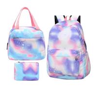 Set di Zaini Arcobaleno - Set di Zaini Scuola Per Ragazze | Zaini Per 3 In 1, Zaino Leggero E Colorato, Zaino Tie Dye, Borsa Da Pranzo E Portafoglio, Starry Viola, Se référer au descriptif