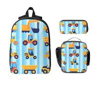 Set di zaini con camion a strisce per ragazze e ragazzi, con borsa per il pranzo, astuccio per matite con auto dei cartoni animati, 3 pezzi, borse per la scuola, isolate, regali per donne e uomini