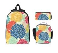 Set di zaini con crisantemo per ragazze e ragazzi, con borsa per il pranzo, astuccio per matite e matite con fiori colorati, 3 pezzi, borse per la scuola, isolanti, regali per donne e uomini