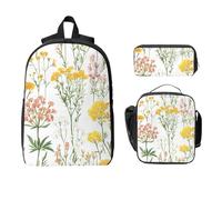 Set di zaini con fiori per ragazze e ragazzi, con borsa per il pranzo, astuccio per le piante, 3 pezzi, borse per la scuola, isolanti, regali per donne e uomini