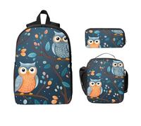 Set di zaini con simpatici gufi su rami per ragazze e ragazzi con borsa per il pranzo astuccio con fiori foglie 3 pezzi borse scolastiche isolate per il pranzo regali per donne uomini