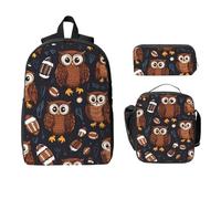 Set di zaini Footabll con gufi, per ragazze e ragazzi, con borsa per il pranzo, astuccio per matite, palla sportiva, 3 pezzi, borse per la scuola, isolanti, regali per donne e uomini