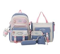 Set di zaini in tela, set da 5 pezzi, zaino per la scuola, per bambini, ragazze, adolescenti e studenti, Blu, Siehe Beschreibung