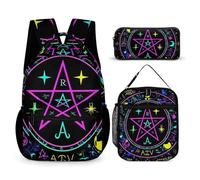 Set di zaini Magico Luminoso Alchemico Cosmico Gotico Trippy Viola Sole Luna Arte Stregoneria (1) Zaino con porta pranzo e borsa per cosmetici Zaino da viaggio per laptop Set di zaini casual