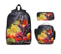 Set di zaini per bicchieri da vino per ragazze e ragazzi, con borsa per il pranzo, astuccio, frutta raccolta, 3 pezzi, borse per la scuola, isolanti, regali per donne e uomini