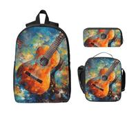 Set di zaini per chitarra acquerello, per ragazze e ragazzi, con borsa per il pranzo, astuccio per matite e musica colorata, 3 pezzi, borse per la scuola, isolanti, regali per donne e uomini