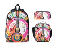 Set di zaini per chitarra per ragazze e ragazzi, con borsa per il pranzo, astuccio colorato, 3 pezzi, borse per la scuola, isolanti, regali per donne e uomini