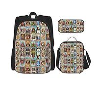 Set di zaini per la scuola 3 pezzi per ragazze adolescenti (immagini di santi cattolici) borsa per libri + borsa per il pranzo + astuccio per matite zaino carino college lavoro palestra escursionism