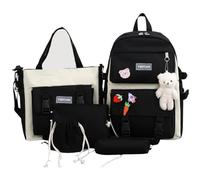 Set di zaini per la scuola, per ragazze, per il trasporto, per studenti, in tessuto resistente, con chiusura lampo, leggero, per il libero, per bambini, ragazzi, viaggi, Nero, descrizione