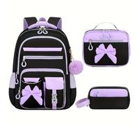 Set di zaini per ragazze con fiocco da 3 pezzi, borsa per libri scolastici | Borsa per libri leggera e impermeabile con astuccio per il pranzo per ragazze adolescenti primarie e secondarie(Q2)