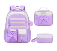 Set di zaini per ragazze con fiocco da 3 pezzi, borsa per libri scolastici | Borsa per libri leggera e impermeabile con astuccio per il pranzo per ragazze adolescenti primarie e secondarie(Q1)