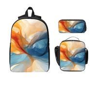 Set di zaini per ragazze e ragazzi con borsa per il pranzo astuccio blu arancione marmo 3 pezzi borse scolastiche isolate per il pranzo regali per donne uomini