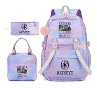 Set di Zaini Scolastici Casual alla Moda con Gradiente Colorato per Ragazze | Include uno zaino, un astuccio e una borsa per il pranzo; ideale per le scolarette che amano la musica