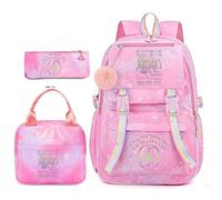 Set di Zaini Scolastici Casual alla Moda con Gradiente Colorato per Ragazze | Include uno zaino, un astuccio e una borsa per il pranzo; ideale per le scolarette che amano la musica