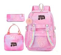 Set di Zaini Scolastici Casual alla Moda con Gradiente Colorato per Ragazze | Include uno zaino, un astuccio e una borsa per il pranzo; ideale per le scolarette che amano la musica