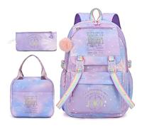 Set di Zaini Scolastici Casual alla Moda con Gradiente Colorato per Ragazze | Include uno zaino, un astuccio e una borsa per il pranzo; ideale per le scolarette che amano la musica