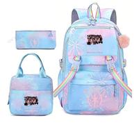 Set di Zaini Scolastici Casual alla Moda con Gradiente Colorato per Ragazze | Include uno zaino, un astuccio e una borsa per il pranzo; ideale per le scolarette che amano la musica