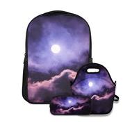 Set di zaini scolastici La luna sul cielo scuro con borsa per il pranzo e astuccio per adolescenti