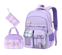 Set di zaini scolastici leggeri per ragazze, con zaino, matita e borsa per il pranzo, zaino scolastico, 3 pezzi, adatto per le classi 1-4, età 5-15, Lilla, m