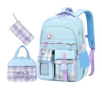 Set di zaini scolastici leggeri per ragazze, con zaino, matita e borsa per il pranzo, zaino scolastico, 3 pezzi, adatto per le classi 1-4, età 5-15, Blu, L