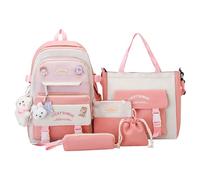 Set di zaini, set di borse per la scuola, set combinato di zaini in tela, zaino estetico scolastico con accessori per ragazzi, ragazze, studenti e adolescenti, Rosa, Se référer au descriptif