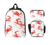 Set di zaino a forma di granchio, per ragazze e ragazzi, con borsa per il pranzo, astuccio per matite acquerello, 3 pezzi, borse per la scuola, isolanti, regali per donne e uomini