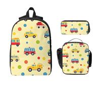 Set di zaino a pois per ragazze e ragazzi, con borsa per il pranzo, astuccio per matite e camion dei cartoni animati, 3 pezzi, borse per la scuola, isolanti, regali per donne e uomini