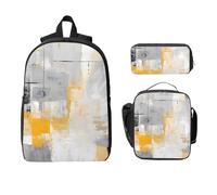 Set di zaino artistico moderno per ragazze e ragazzi con borsa per il pranzo astuccio giallo pittura astratta 3 pezzi borse scolastiche isolate portapranzo regali per donne uomini
