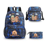 Set di zaino Capybara 3 in 1, modello blu Capybara, borsa da scuola in tessuto Oxford con zaino a tracolla, borsa Capybara per bambini, studenti, viaggi scolastici, regali per amanti fan uso