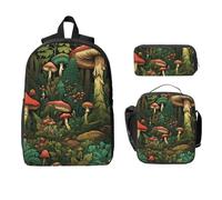 Set di zaino con albero della foresta per ragazze e ragazzi, con borsa per il pranzo, astuccio per matite e funghi, 3 pezzi, borse per la scuola, isolanti, regali per donne e uomini