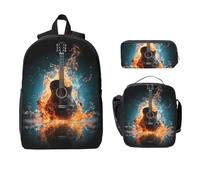 Set di zaino con chitarra in fuoco e acqua, per ragazze e ragazzi, con borsa per il pranzo, astuccio per la musica, 3 pezzi, borse per la scuola, isolato, regalo per donne e uomini