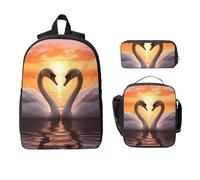 Set di zaino con cigni che nuotano sul lago, per ragazze e ragazzi, con borsa per il pranzo, astuccio, 3 pezzi, borse per la scuola, isolanti, regali per donne e uomini
