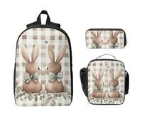 Set di zaino con coniglio pasquale acquerello, per ragazze e ragazzi, con borsa per il pranzo, astuccio per matite, coniglietto e fiore, 3 pezzi, borse per la scuola, isolate, regali per donne e