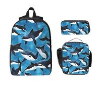 Set di zaino con delfino acquerello, per ragazze e ragazzi, con borsa per il pranzo, astuccio per matite, balena, mare, oceano, 3 pezzi, borse per la scuola, isolanti, regali per donne e uomini