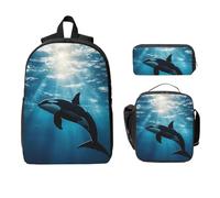 Set di zaino con delfino oceano, per ragazze e ragazzi, con borsa per il pranzo, astuccio per matite, 3 pezzi, borse per la scuola, isolanti, regali per donne e uomini