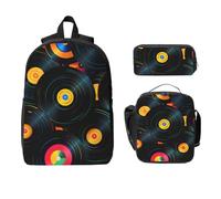 Set di zaino con disco musicale per ragazze e ragazzi, con borsa per il pranzo, astuccio in vinile CD, 3 pezzi, borse per la scuola, isolato, regalo per donne e uomini