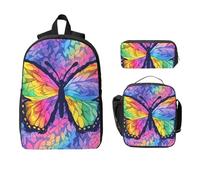 Set di zaino con farfalla arcobaleno, per ragazze e ragazzi, con borsa per il pranzo, astuccio colorato, 3 pezzi, borse per la scuola, isolanti, regali per donne e uomini