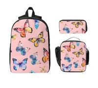 Set di zaino con farfalle per ragazze e ragazzi con borsa per il pranzo astuccio colorato uccello 3 pezzi borse scolastiche isolate per il pranzo regali per donne uomini