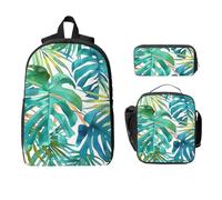 Set di zaino con foglie della giungla, per ragazze e ragazzi, con borsa per il pranzo, astuccio tropicale, 3 pezzi, borse per la scuola, isolato, regalo per donne e uomini