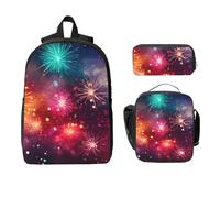 Set di zaino con fuochi d'artificio per ragazze e ragazzi, con borsa per il pranzo, astuccio per matite, 3 pezzi, borse per la scuola, isolato, regalo per donne e uomini