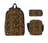 Set di zaino con geroglifico antico egiziano per ragazze e ragazzi con borsa per il pranzo astuccio vintage 3 pezzi borse scolastiche isolate per il pranzo regali per donne uomini
