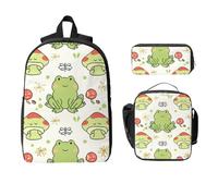 Set di zaino con libellula e rana, per ragazze e ragazzi, con borsa per il pranzo, astuccio, foglie di fungo, 3 pezzi, borse scolastiche, isolanti, regali per donne e uomini