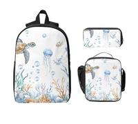 Set di zaino con meduse marine, per ragazze e ragazzi, con borsa per il pranzo, astuccio per matite, tartaruga oceanica, 3 pezzi, borse per la scuola, isolanti, regali per donne e uomini