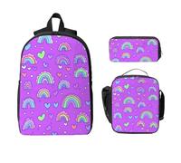 Set di zaino con motivo rosa, per ragazze e ragazzi, con borsa per il pranzo, astuccio per matite e matite con cuore arcobaleno, 3 pezzi, borse per la scuola, isolanti, regali per donne e uomini