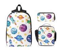 Set di zaino con nave spaziale in stile cartone animato, per ragazze e ragazzi, con borsa per il pranzo, astuccio colorato, 3 pezzi, borse per la scuola, isolanti, regali per donne e uomini