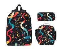 Set di zaino con note musicali per ragazze e ragazzi, con borsa per il pranzo, astuccio per matite musicale astratto, 3 pezzi, borse per la scuola, isolate, regali per donne e uomini