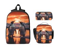 Set di zaino con pinguino tramonto, per ragazze e ragazzi, con borsa per il pranzo, astuccio per matite, 3 pezzi, borse per la scuola, isolanti, regali per donne e uomini