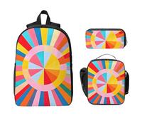 Set di zaino con raggi colorati astratti per ragazze e ragazzi con borsa per il pranzo astuccio arcobaleno 3 pezzi borse scolastiche isolate per il pranzo regali per donne uomini